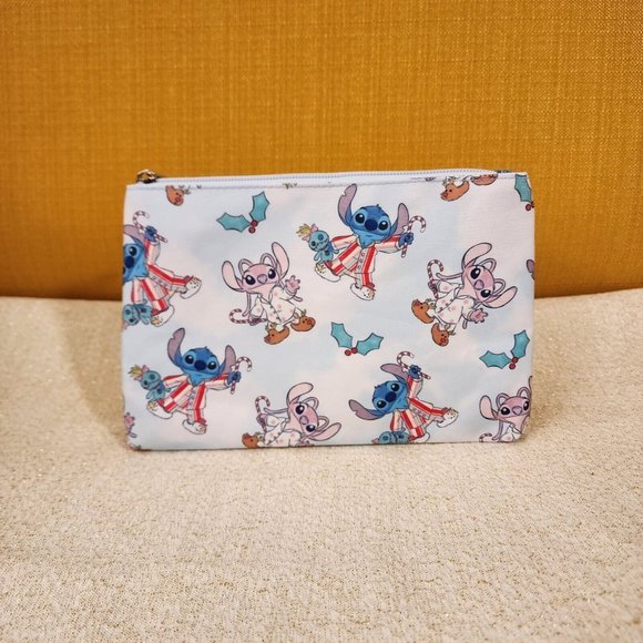 Bioworld Disney Stitch and Angel Holiday Jammies Cosmetic Bag Makeup Pouch NEW - Picture 2 of 11
